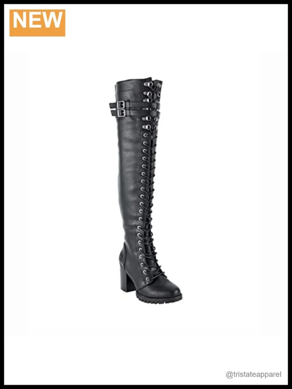 Faux Leather Over the Knee Boots Lace Up Thigh High Zip Buckle